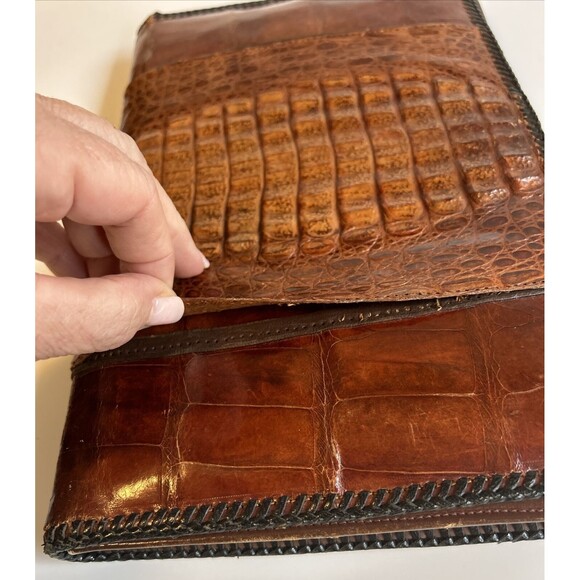 Vintage Whiskey Brown Genuine Crocodile Alligator Clutch Handbag Purse